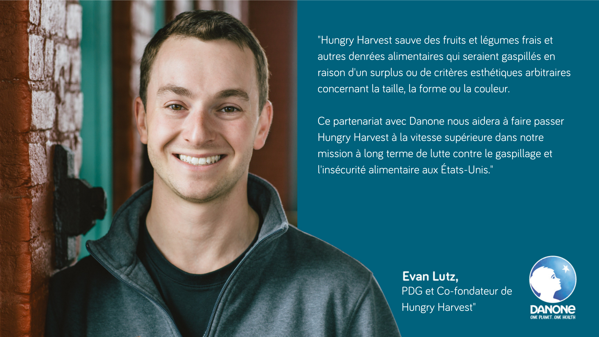 Portrait et citation de Evan Lutz, PDG et Co-fondateur de "Hungry Harvest" Portrait et citation de Evan Lutz, PDG et Co-fondateur de "Hungry Harvest"