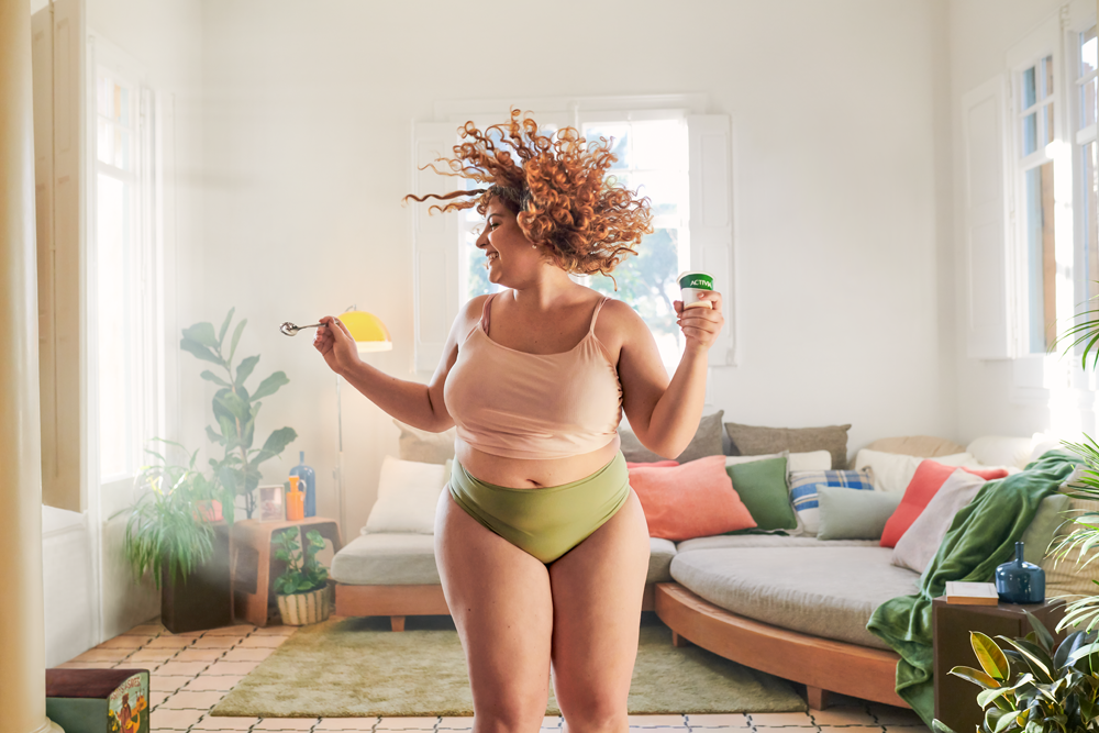 Woman dancing in her livingroom