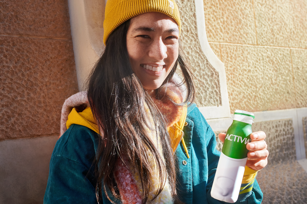 Skater drinking Activia outside