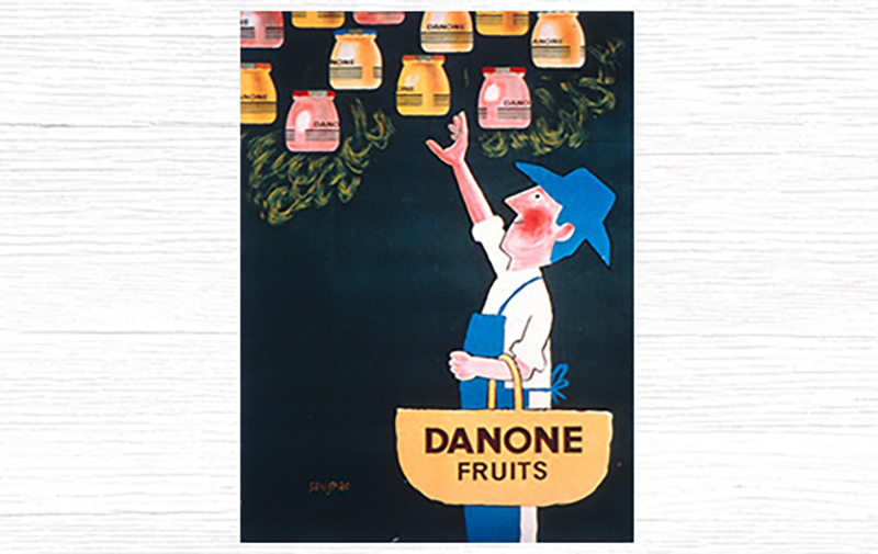 Affiche publicitaire pour le Danone aux fruits par Raymond Savignac Affiche publicitaire pour le Danone aux fruits par Raymond Savignac
