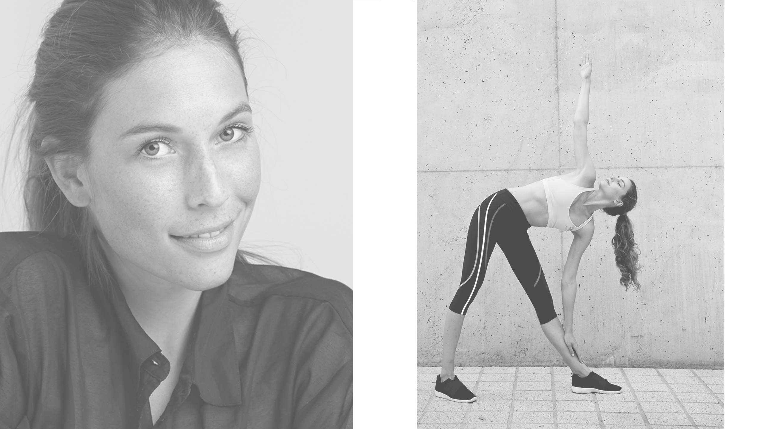 Deux images - photo portrait d'une femme, et photo d'elle faisant du sport