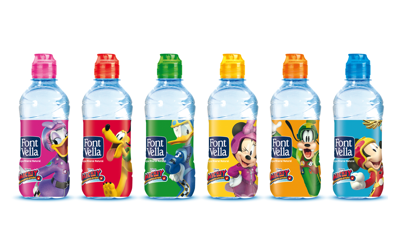 Petites bouteilles de Font Vella avec des personnages Disney Petites bouteilles de Font Vella avec des personnages Disney