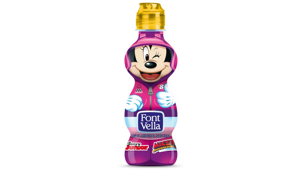 Petite bouteille de Font Vella avec Minnie sur le packshot Petite bouteille de Font Vella avec Minnie sur le packshot