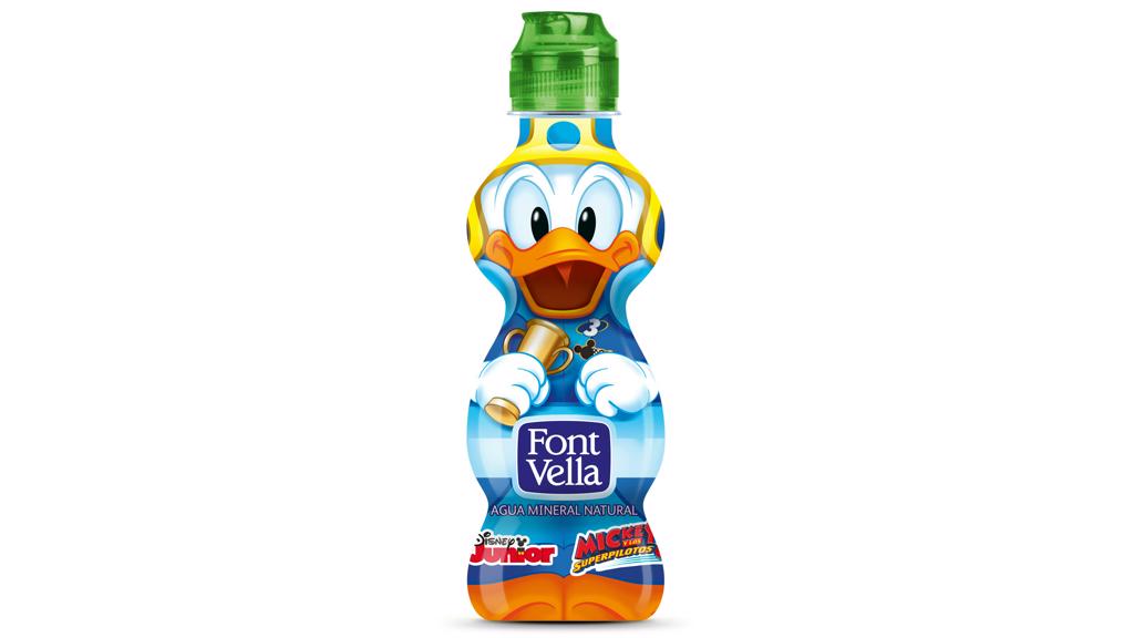 Petite bouteille de Font Vella avec Donald sur le packshot Petite bouteille de Font Vella avec Donald sur le packshot