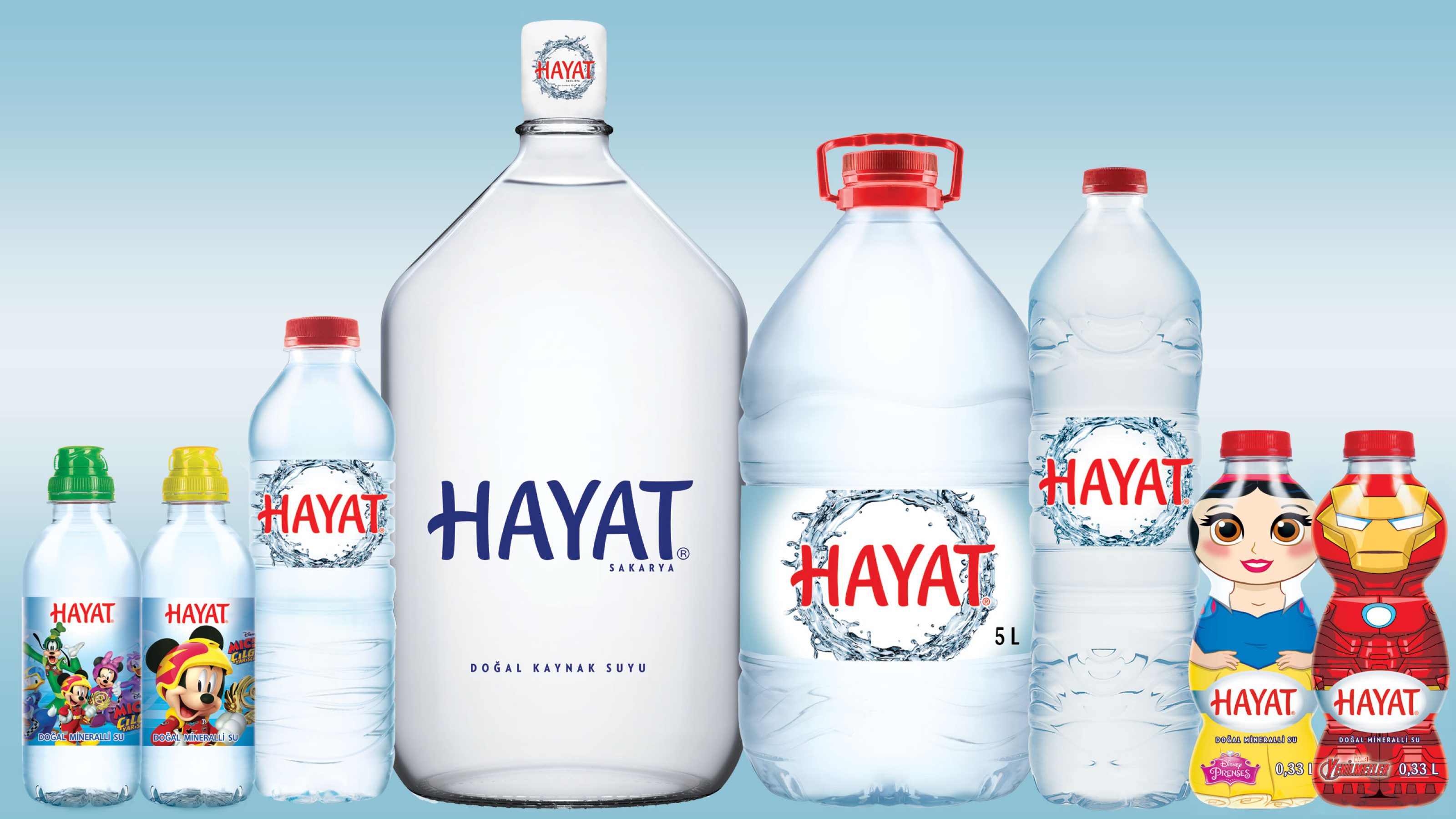 Packshots de différents formats de bouteilles d'eau Hayat