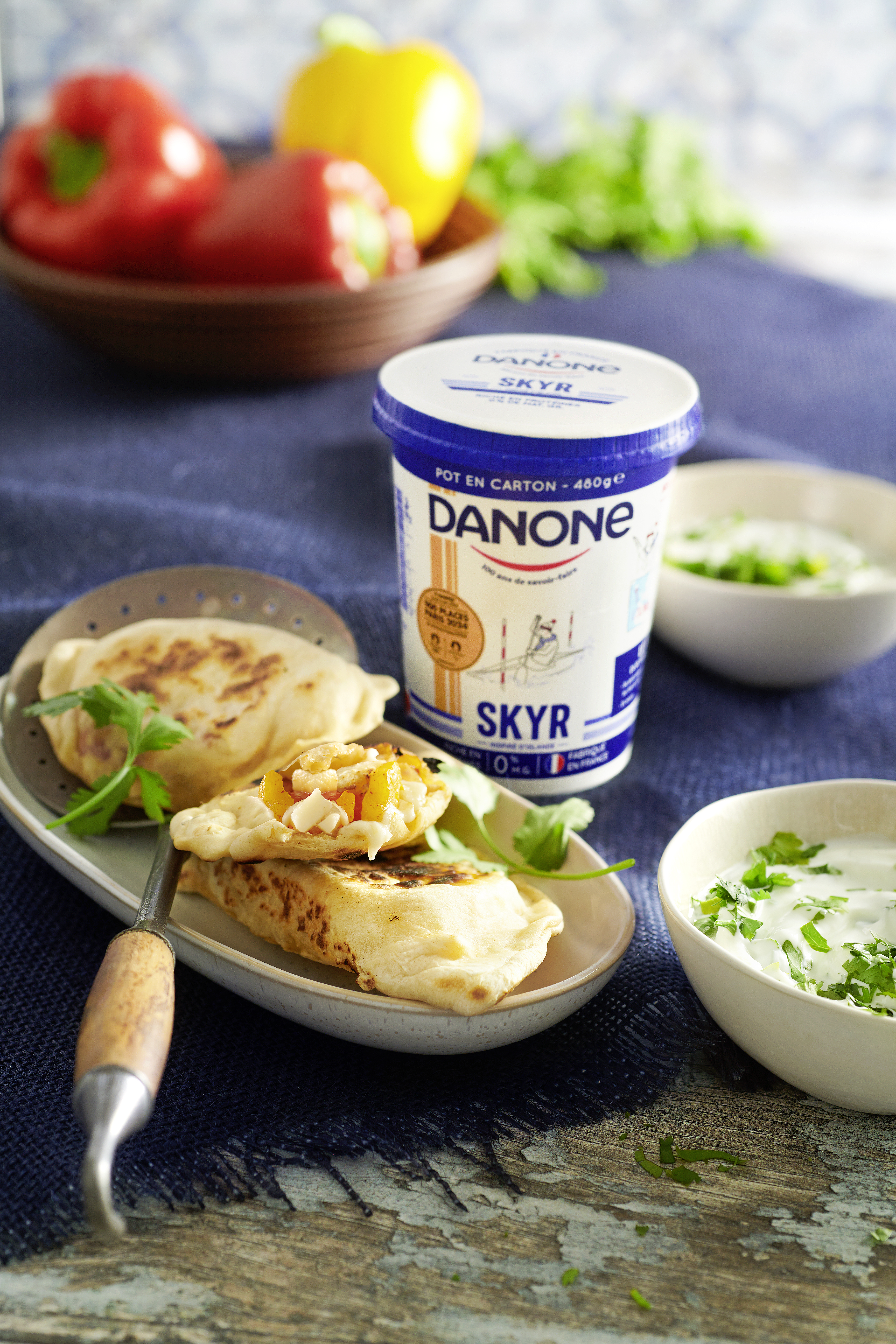 Cheese naans poulet poivrons