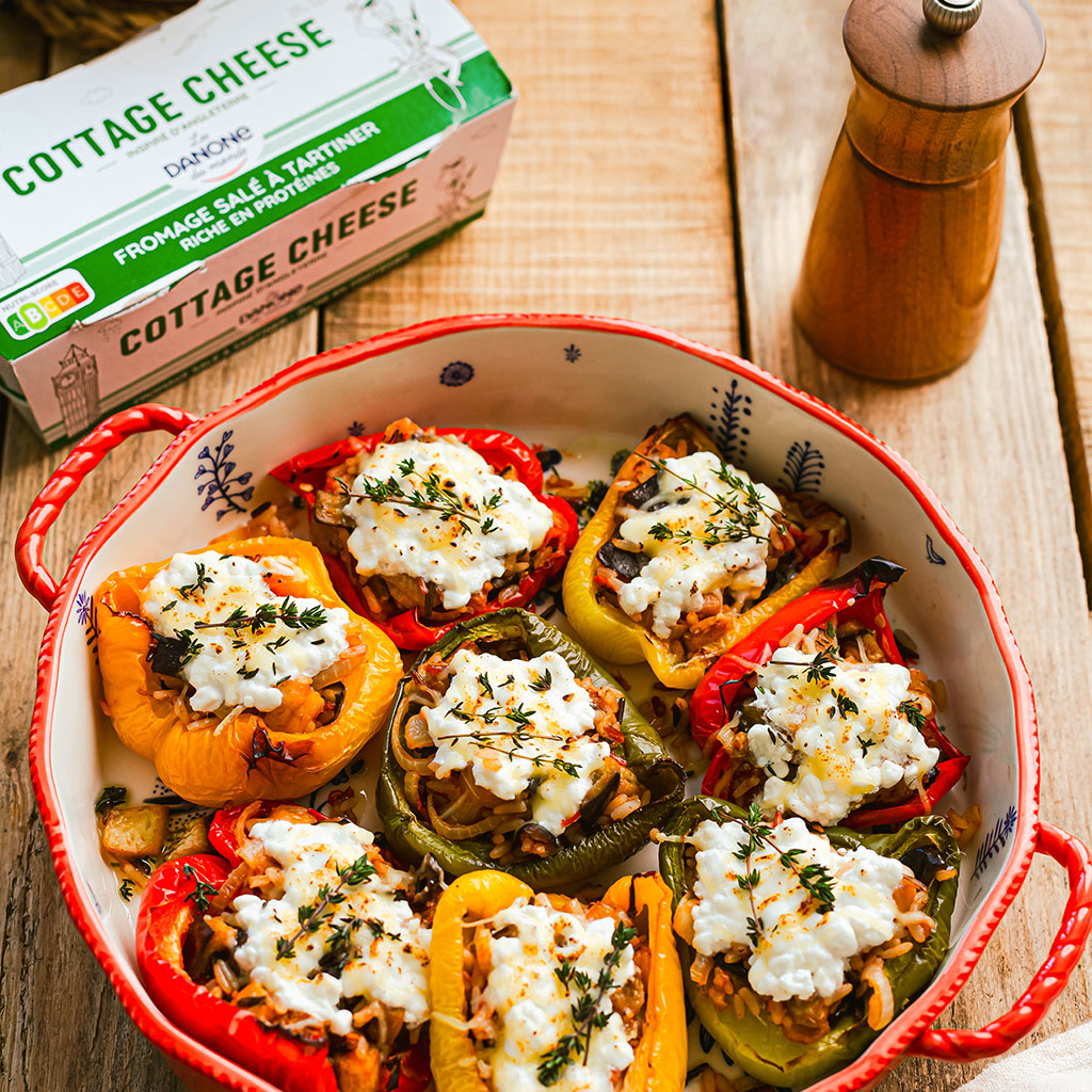 Poivrons farcis nappés de cottage cheese